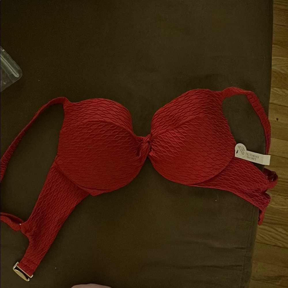 Red Textured Bikini Top